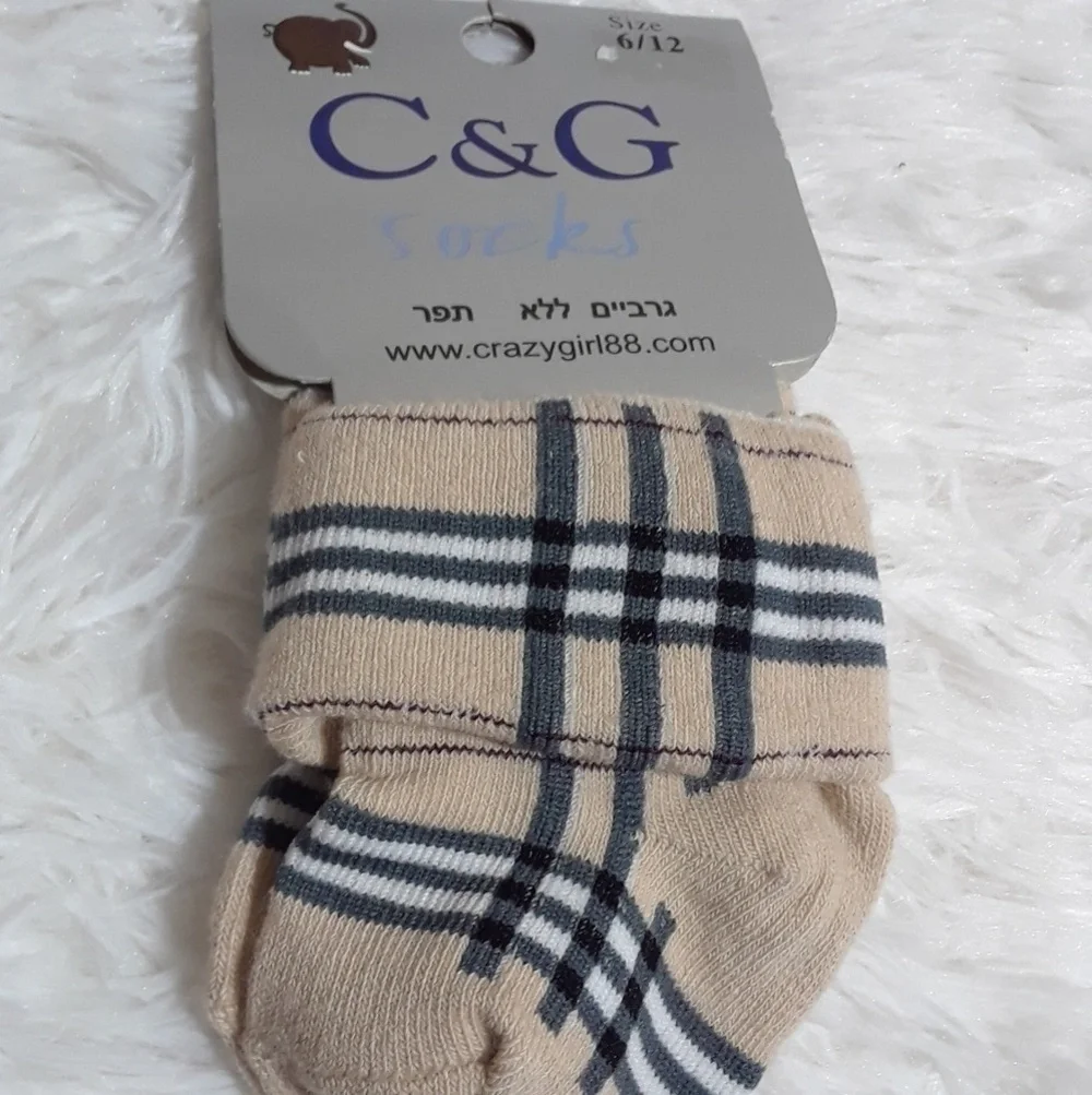 🛍C & G Plaid Print Baby Socks- Size 6-12 Months